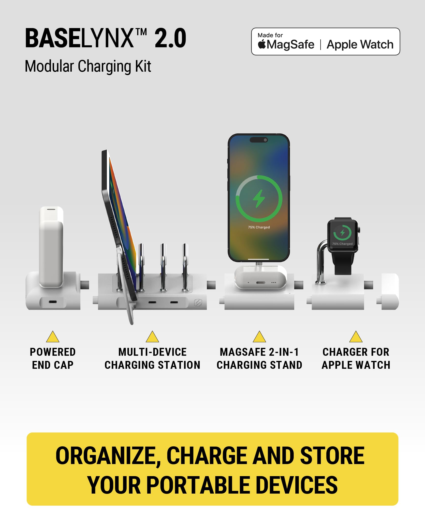 Scosche BaseLynx 2.0 Pro Stazione di ricarica modulare: supporto wireless MagSafe per iPhone, pad di ricarica AirPods, caricabatterie per telefono per più dispositivi, caricabatterie Apple Watch e