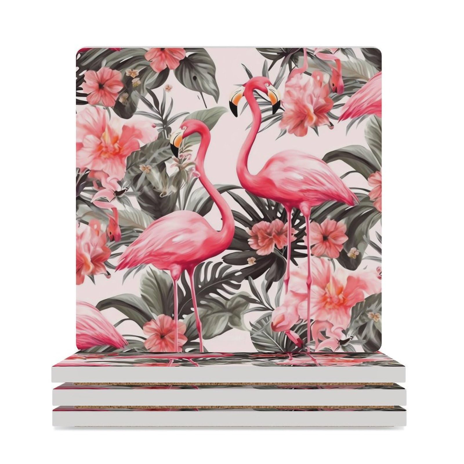 Dessous de verre flamant rose en céramique et liège (lot de 4)