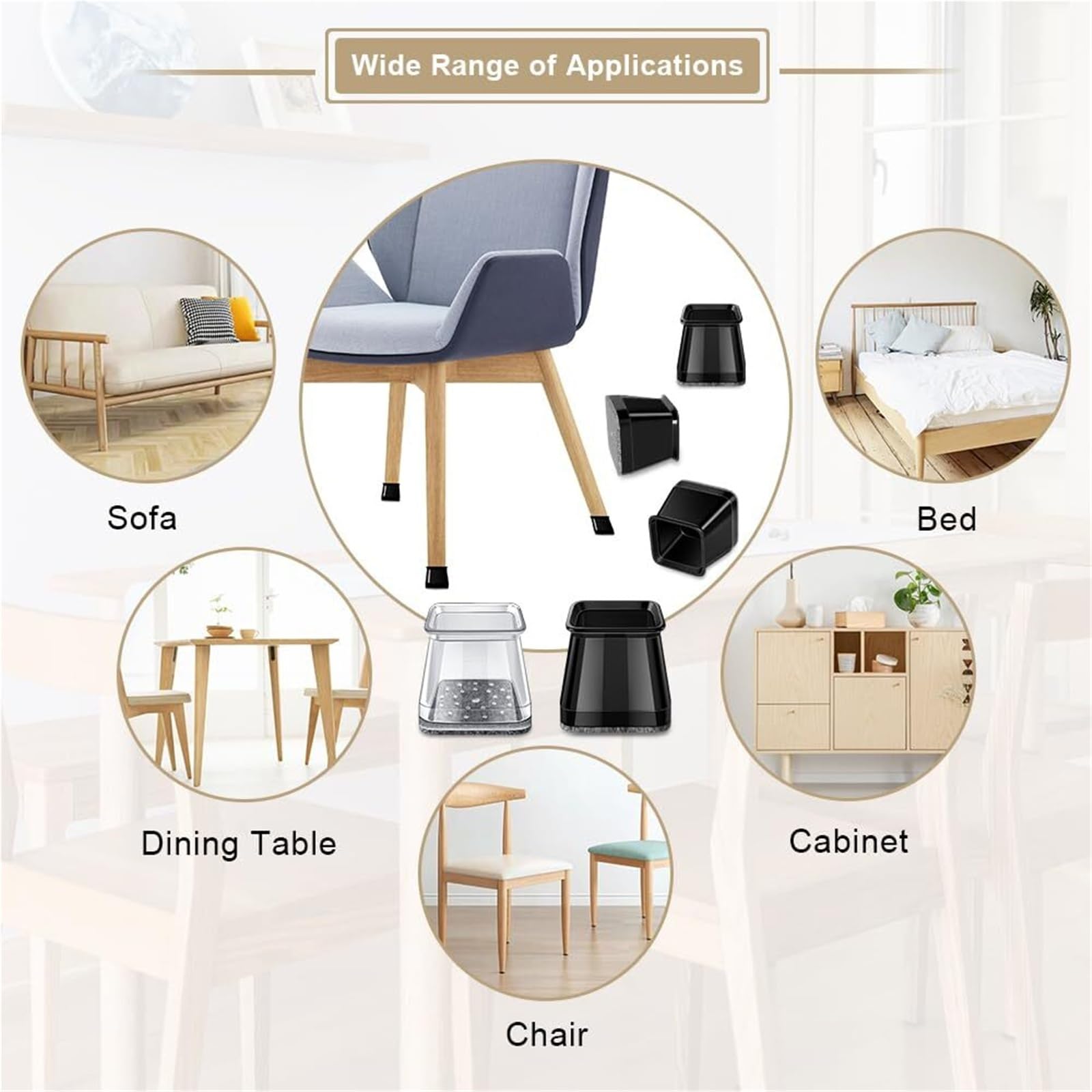 Fieltro Adhesivo Protectores de Patas Silla Deslizadores Piso Fieltro | 32 Uds. Tapas cuadradas de silicona for muebles for caminar tranquilo(32 PCS_XL)