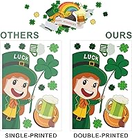 Vista 4 de Decoración para ventana del Día de San Patricio, 120 calcomanías reutilizables estáticas de duende de trébol de primavera para ventanas de vidrio