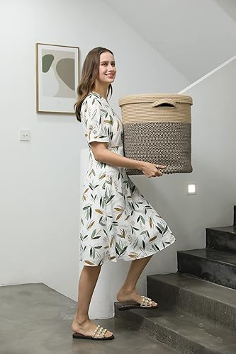 Miniatura 24 de Cesta de almacenamiento extra grande de 16 x 16 x 18 pulgadas con tapa, cestas de almacenamiento de cuerda de algodón, canasta de lavandería, Gris