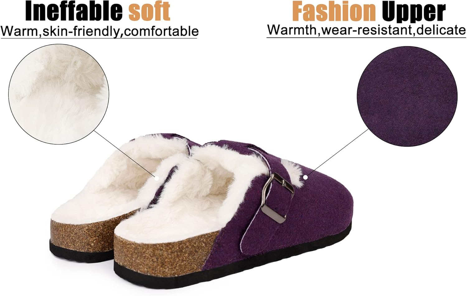 MAIITRIP Women's Wide Orthotics Cork Clogs Slippers With Arch Support For Plantar Fasciitis,Fur Lined Orthopedic Indoor/Oudoor House Shoes With Adjustable Buckle For Flat Feet - Image 6