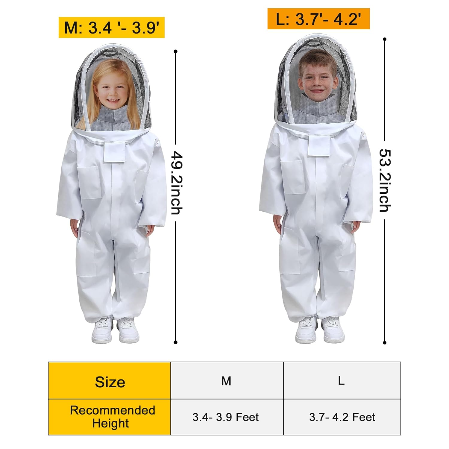 Bee Suit, Beekeeping Outfit Professional Full Body Beekeeper Suit with Veil Hood for Men and Women Beekeeper and Beginners with Gloves (Kid-L for 3'7"-4'2") - Image 5