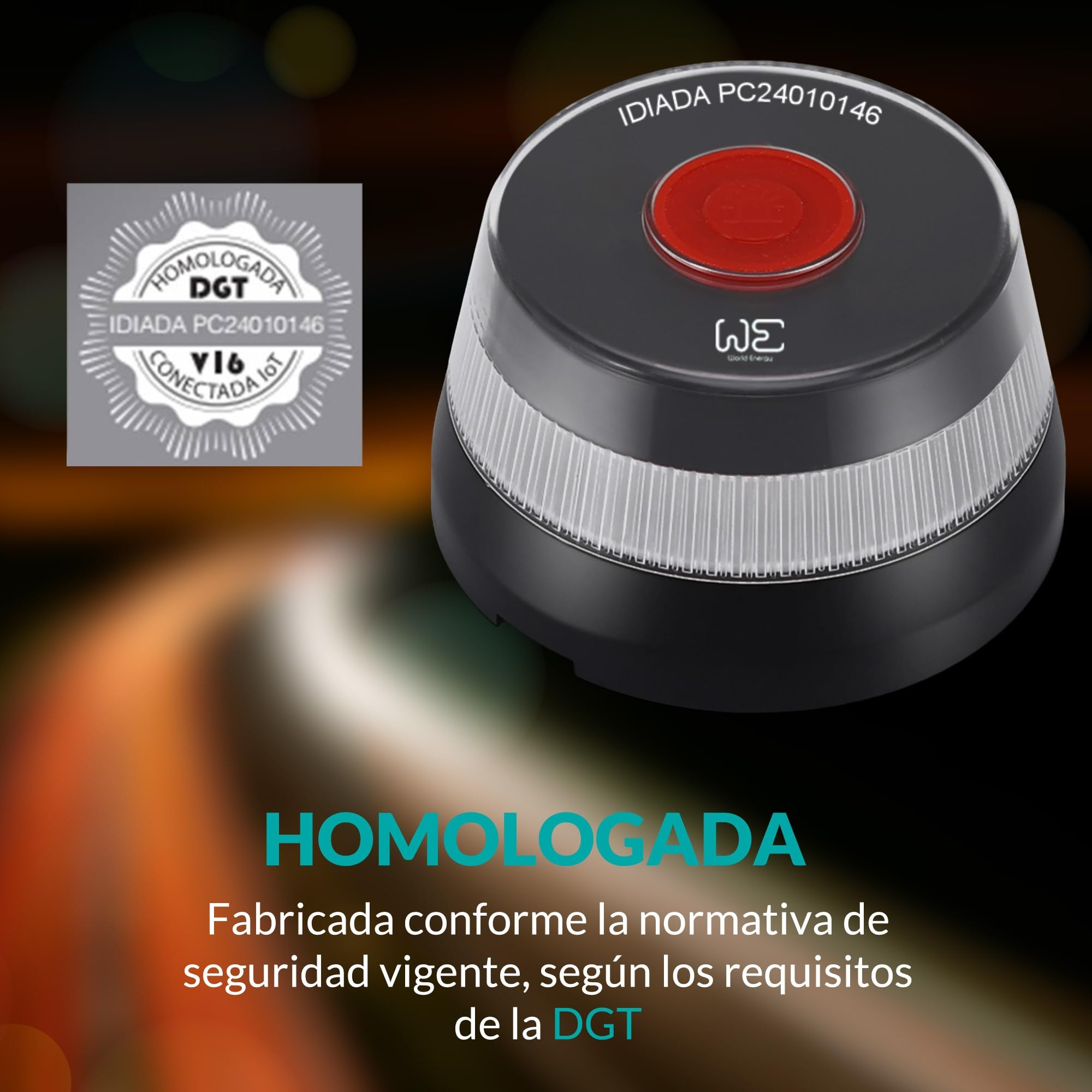 We Set de Baliza de Emergencia V16 geolocalizada y conectada a la DGT 3.0 + Chaleco Reflectante 100% Poliéster 12mr/m2