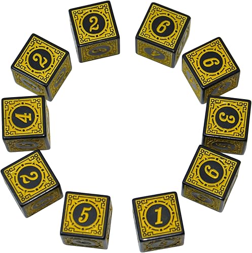 Miniatura 7 de SmartDealsPro Paquete de 10 dados D6 de seis lados de 0.630 in para DND MTG PRG Wow juego de mesa para enseñanza de matemáticas (letra amarilla)