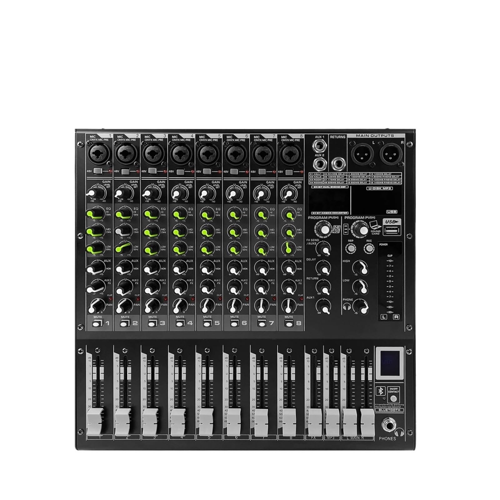 Miksery DJ-skie, 8-kanałowy mikser DJ z 256-bitowym efektem pogłosu DSP, mikserem USB BT 5.0 USB do nagrywania na komputerze, mikrofonami