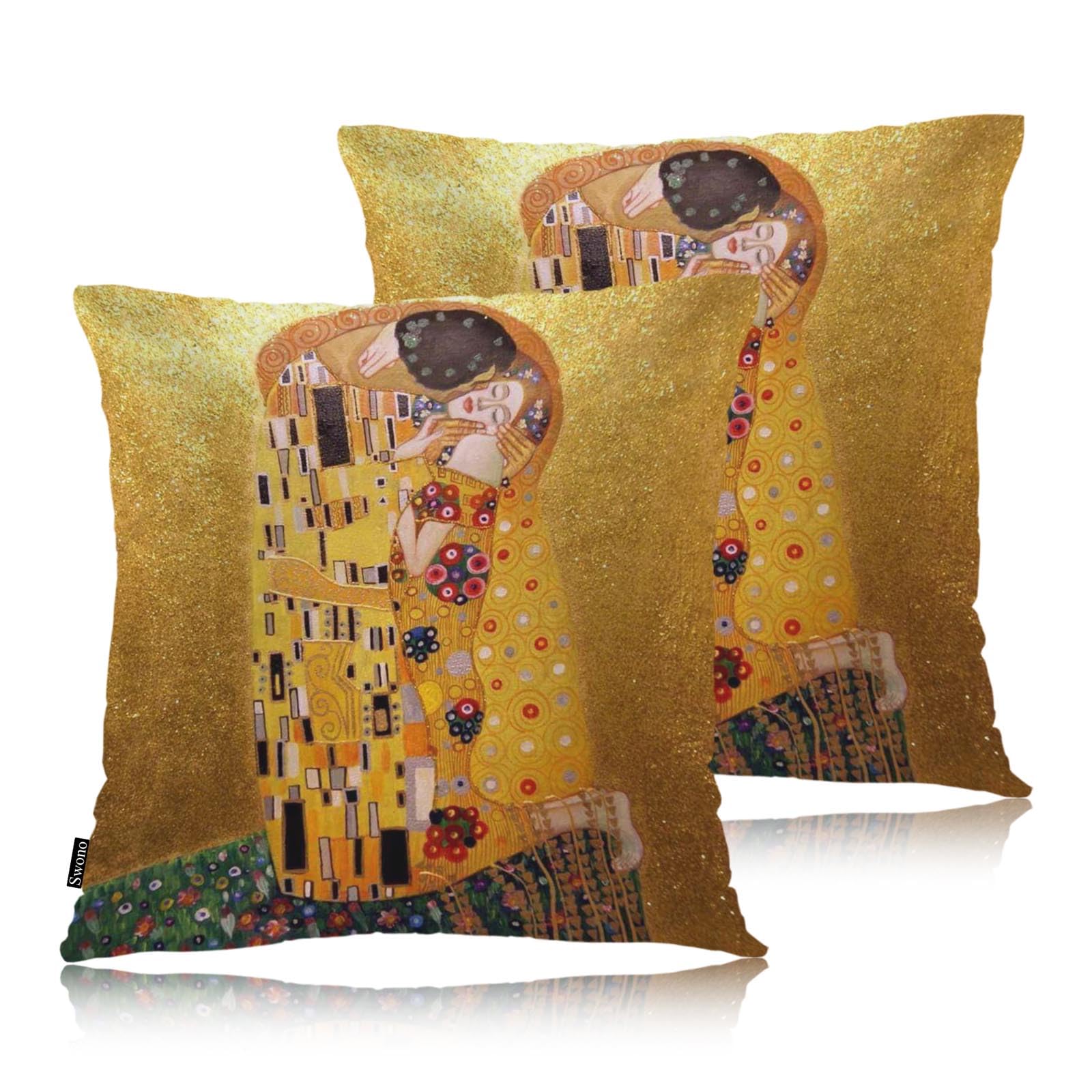 Swono Throw Pillow Covers Gustav Klimts The Kiss, Abstract Art Love Couple Accent Cushion Covers Decorative Pillowcase for Men Women, Livingroom Sofa