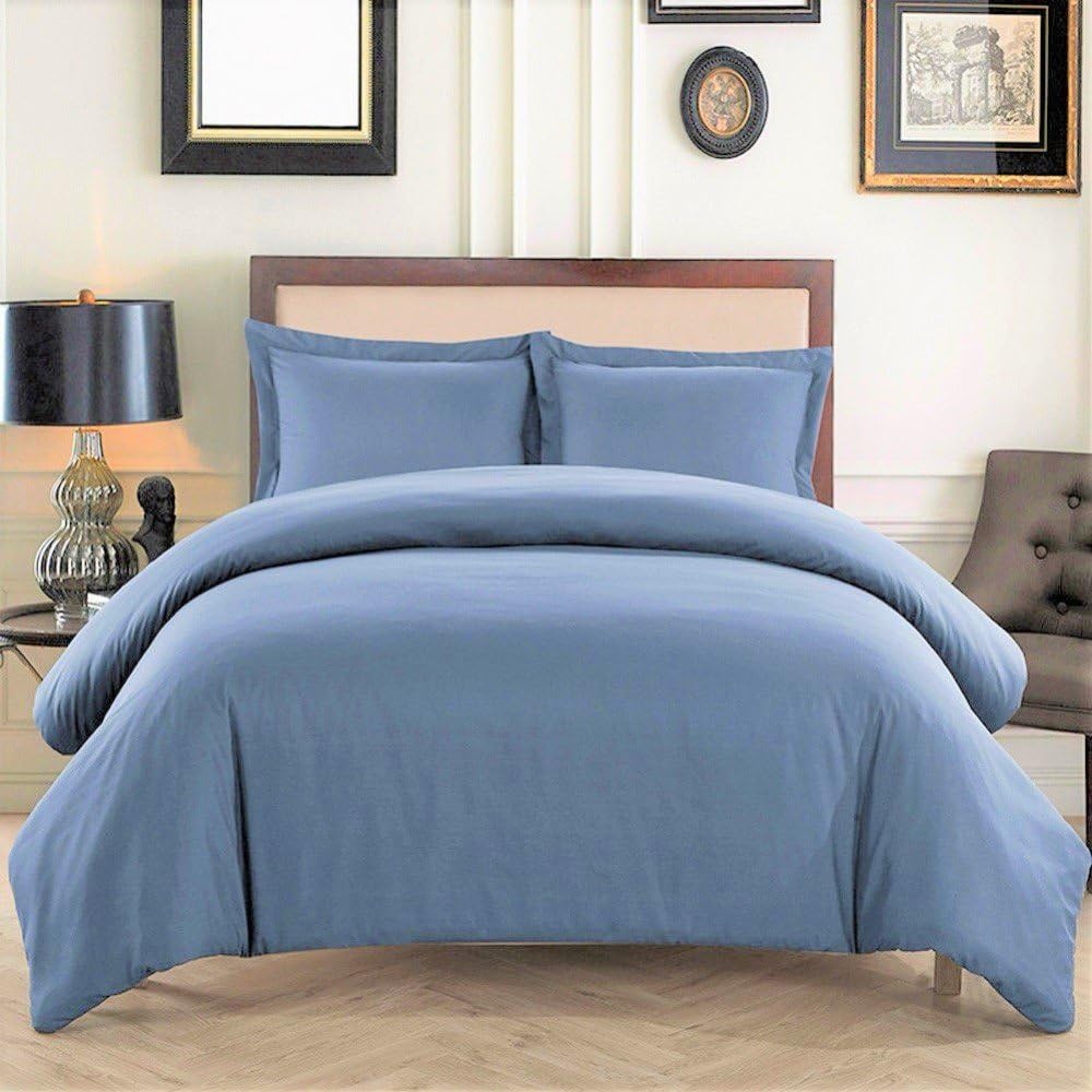 Egyptian Cotton 1 PC Duvet Cover 300 Threads with Zipper Closure and Corner Ties (Medium Blue, Twin/Twin XL)
