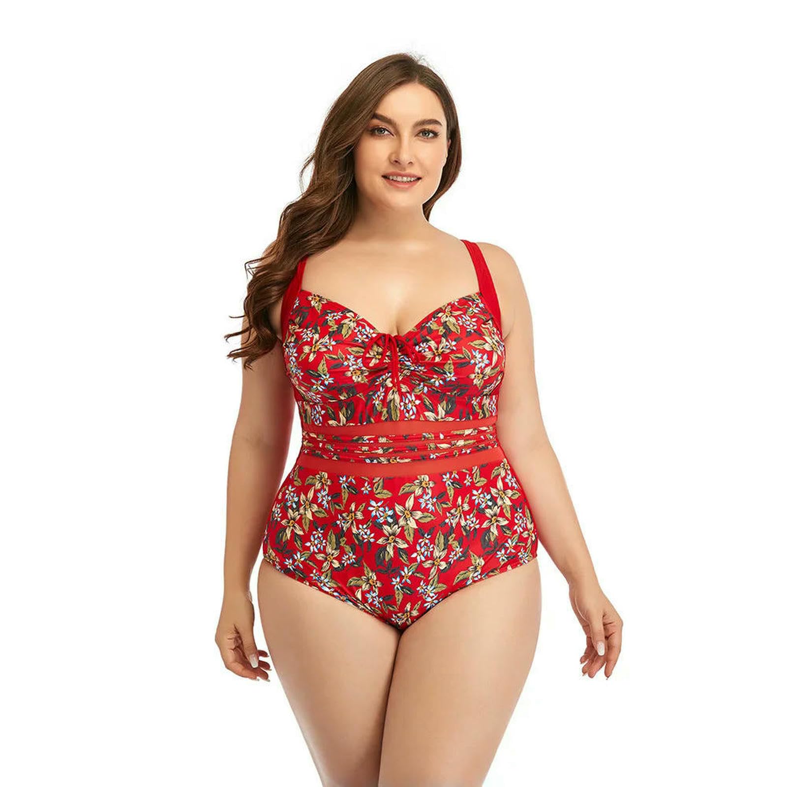 Traje de baño Talla Grande for Mujer en Mezcla Poliamida | Negro Floral Múltiples tamaños for la playa: control y soporte de la barriga