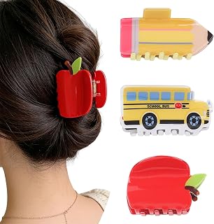 Totelux 3Pcs Back to School Hair Claw Clips Apple Pencil School Bus Hair Clips for Thin Thick Hair, Cute Hair Jaw Clamp Nonslip Hair Grab Clips for Women Hair Accessories