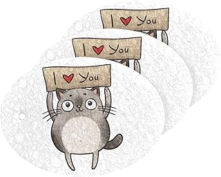 susiyo Cat I Love You Scrub Sponges Multi-Use Scrubbing Sponge for Cleaning Kitchen Washing Dishes & Bathroom (Set of 3)