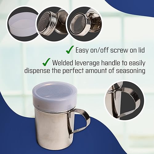 Coctelera versátil de acero inoxidable, juego de 2 agitadores de azúcar en polvo, agitador de azúcar en polvo de acero inoxidable con asa, tamiz