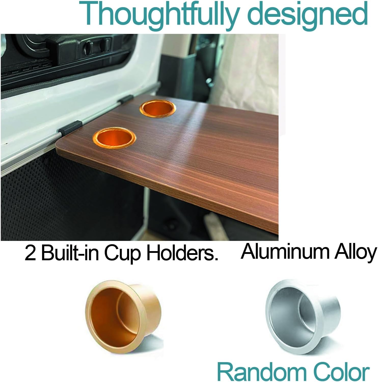 Folding RV Table with 2 Cup Slots, RV Dinette Table for RV Conversion Vehicles, Caravan Marine Pontoon Yacht(Brown,70x35cm/28x14in)