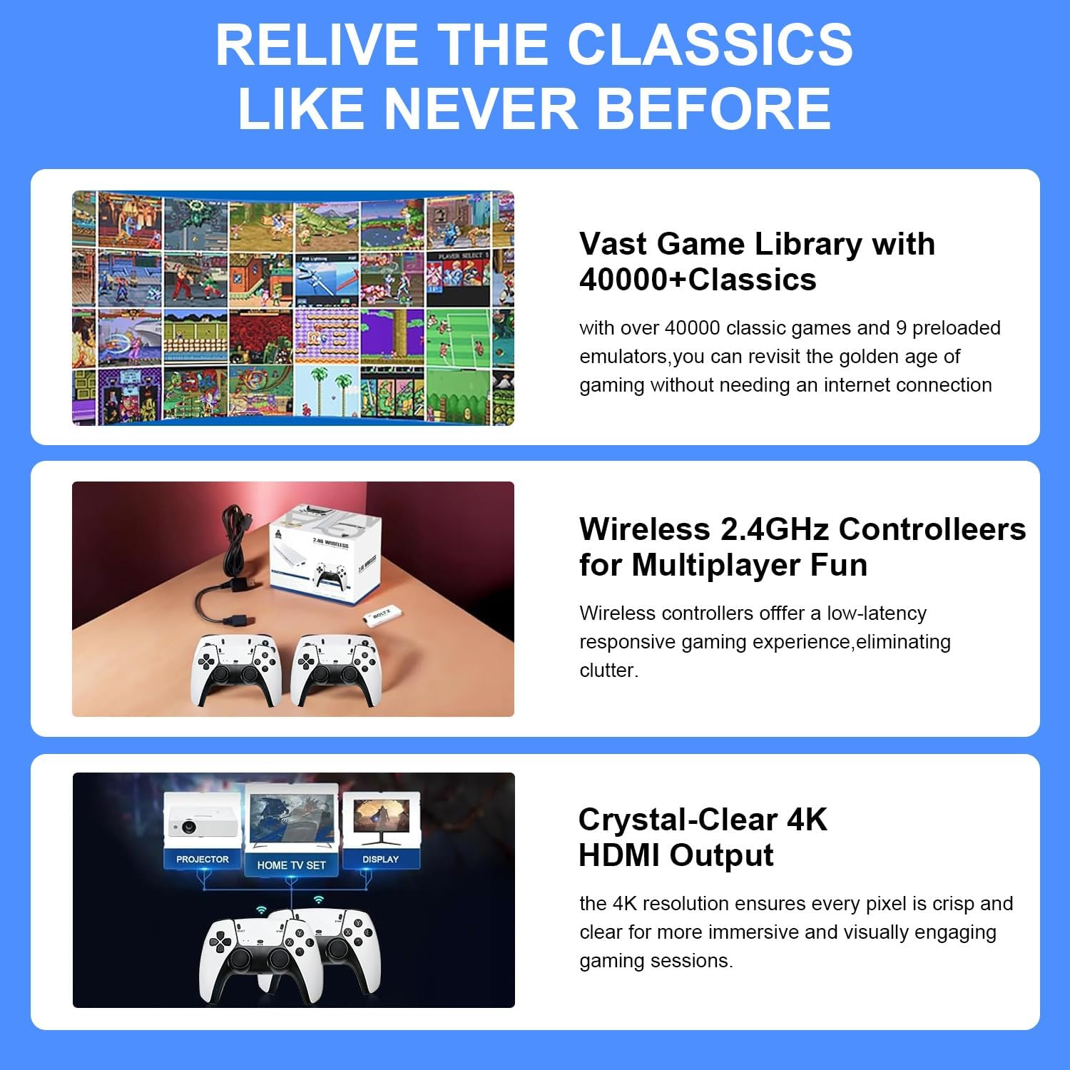 2026 M15 Retro Gaming Stick Pro 4K – 40,000+ Classic Games Built-in, 23 Emulators, Plug & Play TV Console with Dual 2.4G Wireless Controllers (128, GB) 7 71SbBiKXzwL. AC SL1500