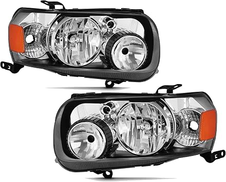 Headlights Assembly for 2005 2006 2007 Ford Escape Driver and Passenger Side, Chrome Housing Amber Side,Factory Style