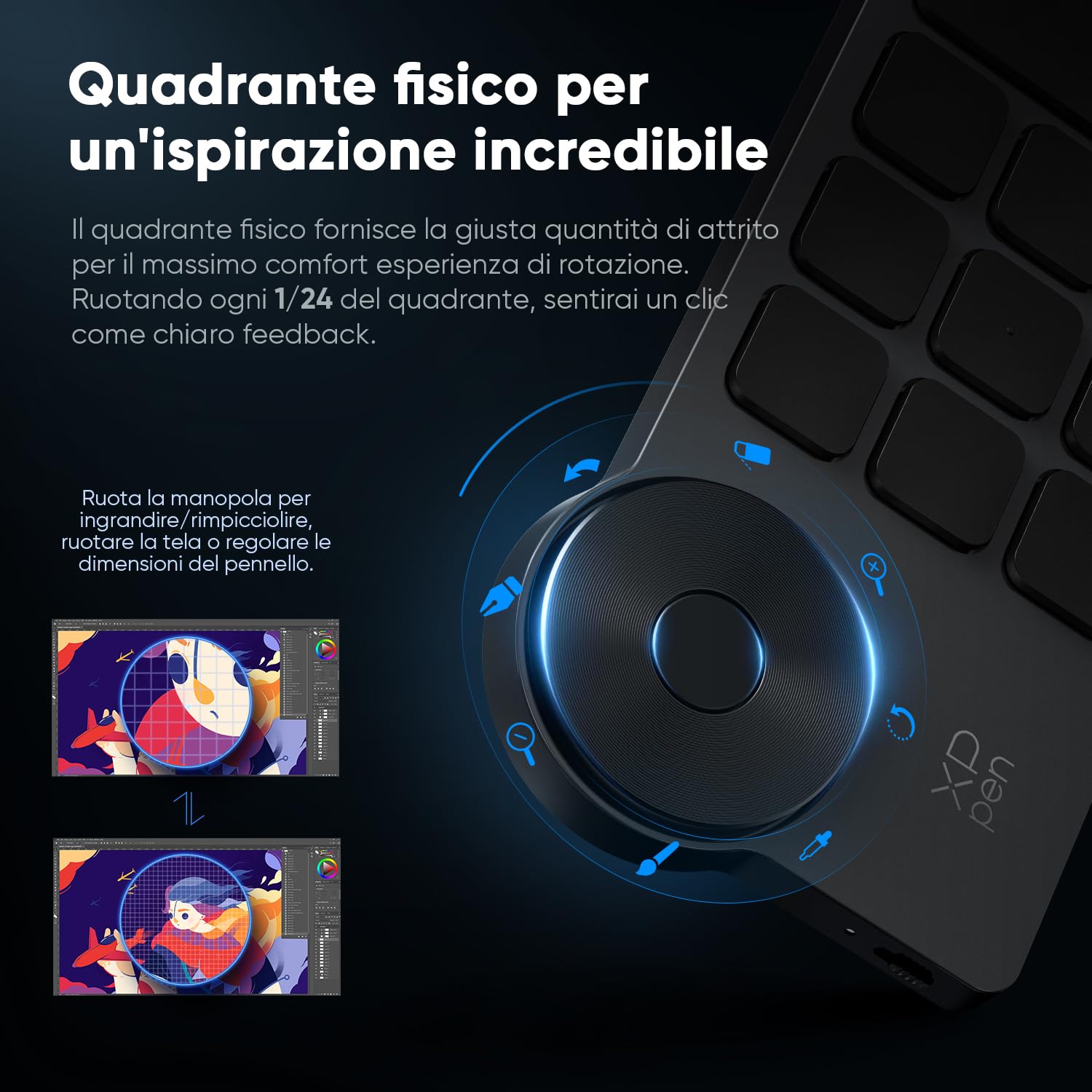 XPPen ACK05 Tastiera Remota Bluetooth 5.0 Telecomando Quick Keys fino a 40 scelte rapide personalizzate, Controller Wireless per Tavoletta Grafica