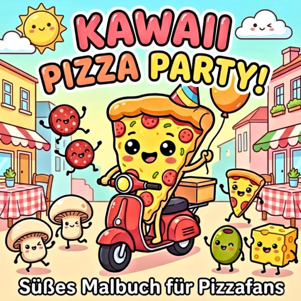 Kawaii Pizza Party! – Süßes Pizza-Malbuch für Pizzafans: Bold & Easy Ausmalbuch mit über 40 niedlichen italienischen Motiven