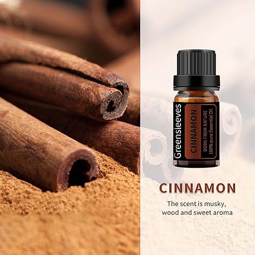 Vista 3 de GREENSLEEVES Juego de aceites esenciales de menta y canela, 2 aceites aromáticos puros a base de plantas de 0.3 fl oz para aromaterapia, aceites