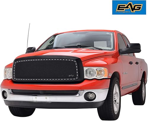 Miniatura 9 de EAG Rejilla empaquetada de malla de alambre de acero inoxidable negro con marco tachonado remache apto para 02-05 Ram 1500/03-05 Ram 2500/3500