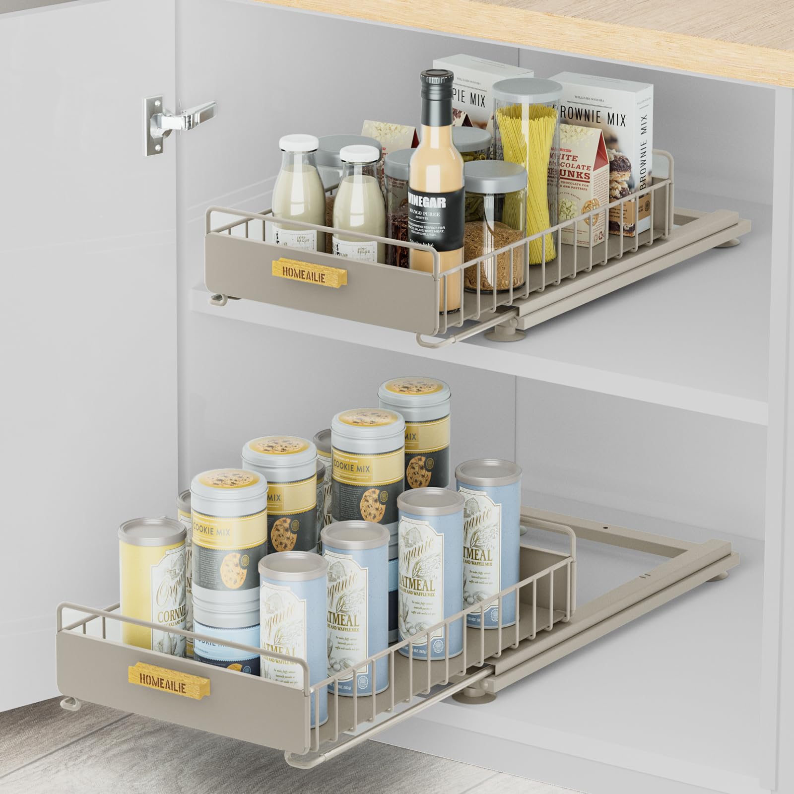 Organizador negro de 2 piezas para debajo del fregadero, reducción de ruido, extraíble de doble pista, metal, para cocina, baño, multiescenario, gris