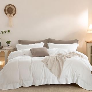 Duvet Cover Set Washed Cotton Embroidered Hem Full 3‑Pcs