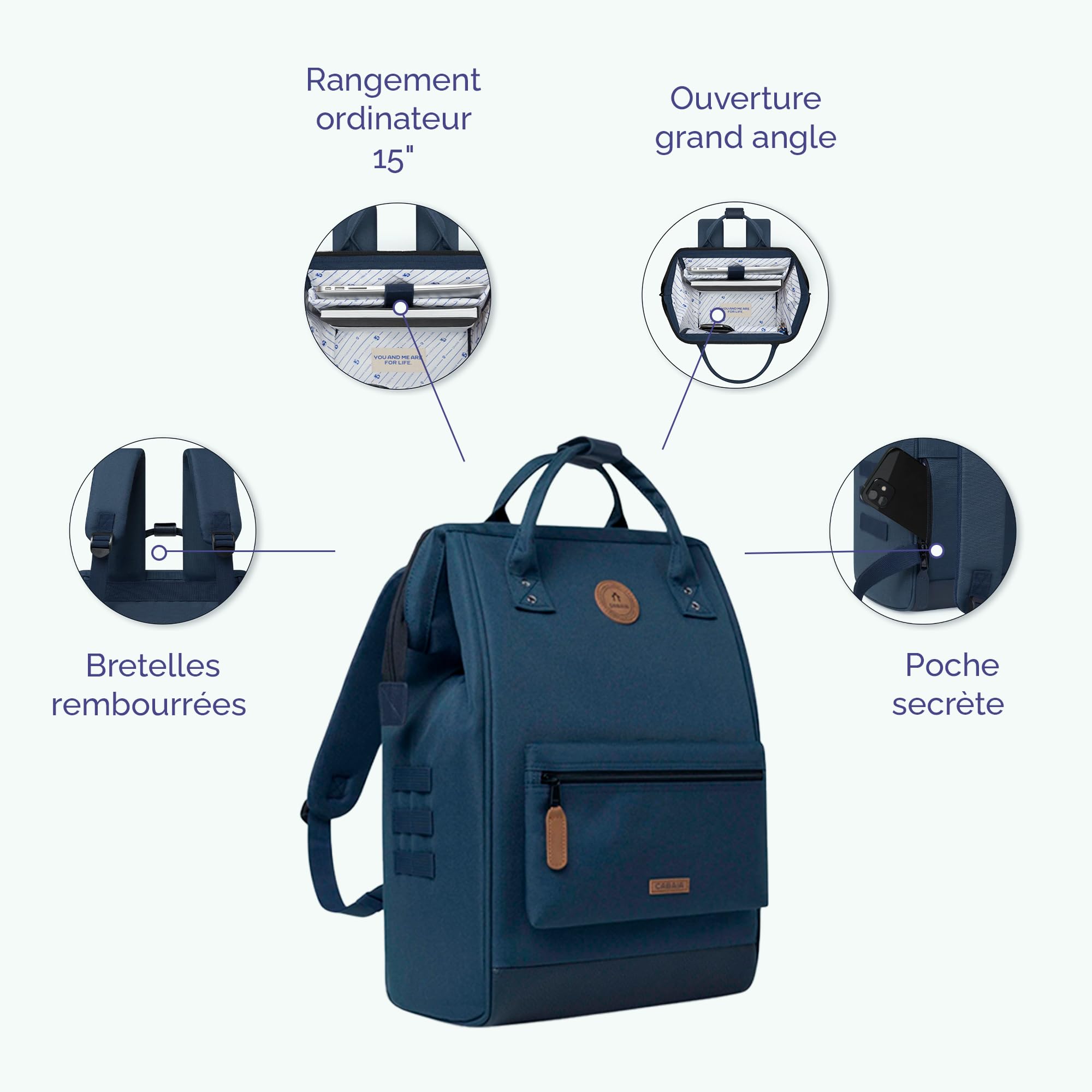 CABAIA - Sac à Dos Adventurer Cabourg - Large 23L - Déperlant - Compartiment Ordinateur Portable 15" - 2 Poches - Certifié Vegan - Sac Voyage, Affaires, École pour Homme et Femme - Rose