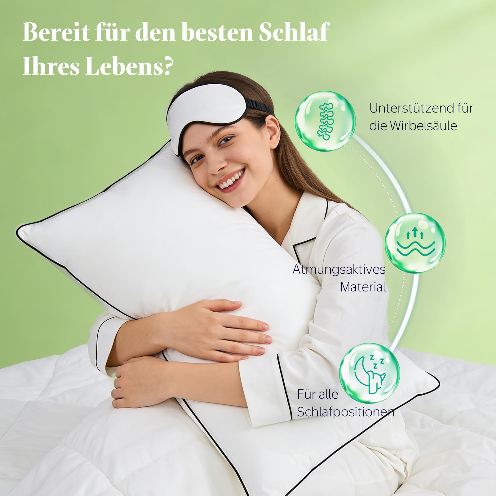 APSMILE Premium Daunenkissen 60x60 (2 Stück) | 90% Weiße Daunen Außen | Federmischung Innen | Kopfkissen Ergonomisches Design für höchsten Komfort | Weicher Bio-Baumwollbezug | je 790g Füllgewicht