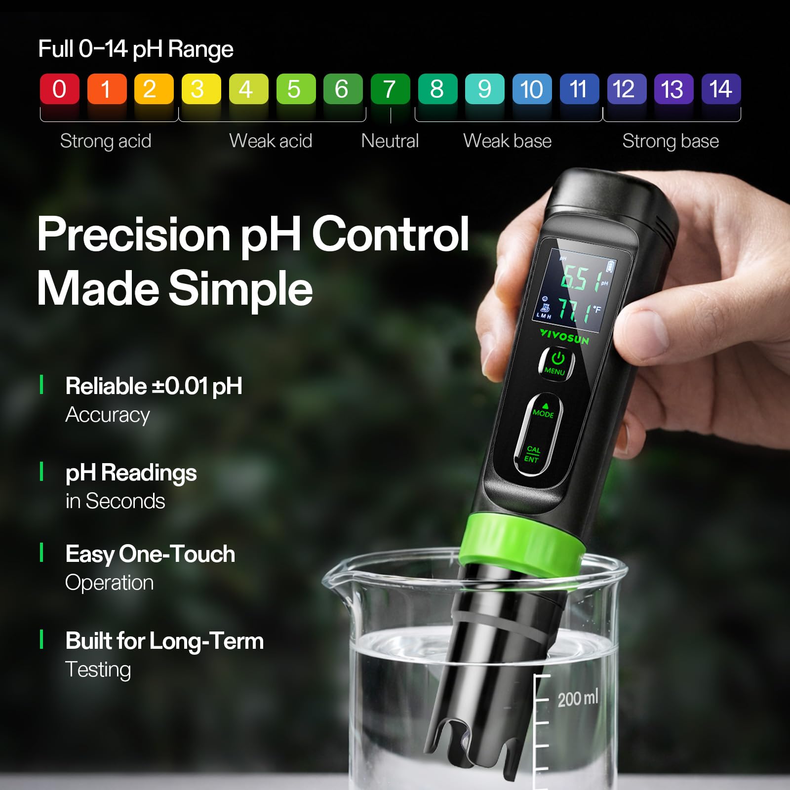 VIVOSUN Aerolab Digital pH Meter Kit ±0.01 Hohe Genauigkeit Wasserdichter pH-Tester Stift mit Austauschbarer Sonde LCD Display Auto Temperaturkompensation Kalibrierpulver für Hydroponik Gartenarbeit