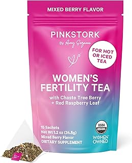 Pink Stork Organic Fertility Tea for Women | Fertility Supplements for Women with Chaste Tree Berry (Vitex) + Red Raspberry Leaf | Hormone Balance Herbal Tea for Conception Support | USDA Organic, Caffeine Free - Mixed Berry, 15 Sachets