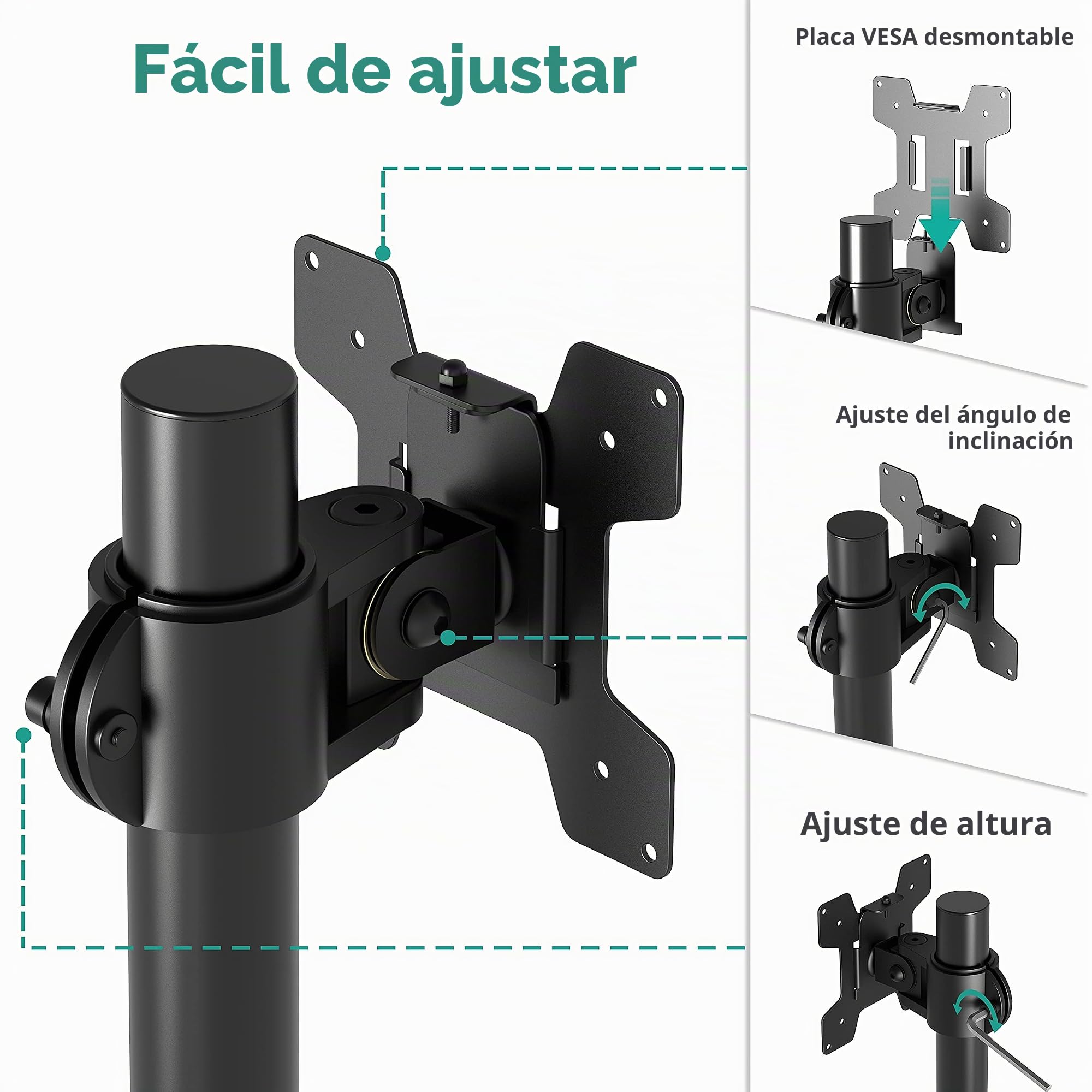 WALI Soporte de Monitor para Pantallas hasta 27 Pulgadas, Soporte de Pantalla Altura Ajustable, VESA 75 x 75/100 x 100 mm, hasta 10 kg, Negro (M001S)