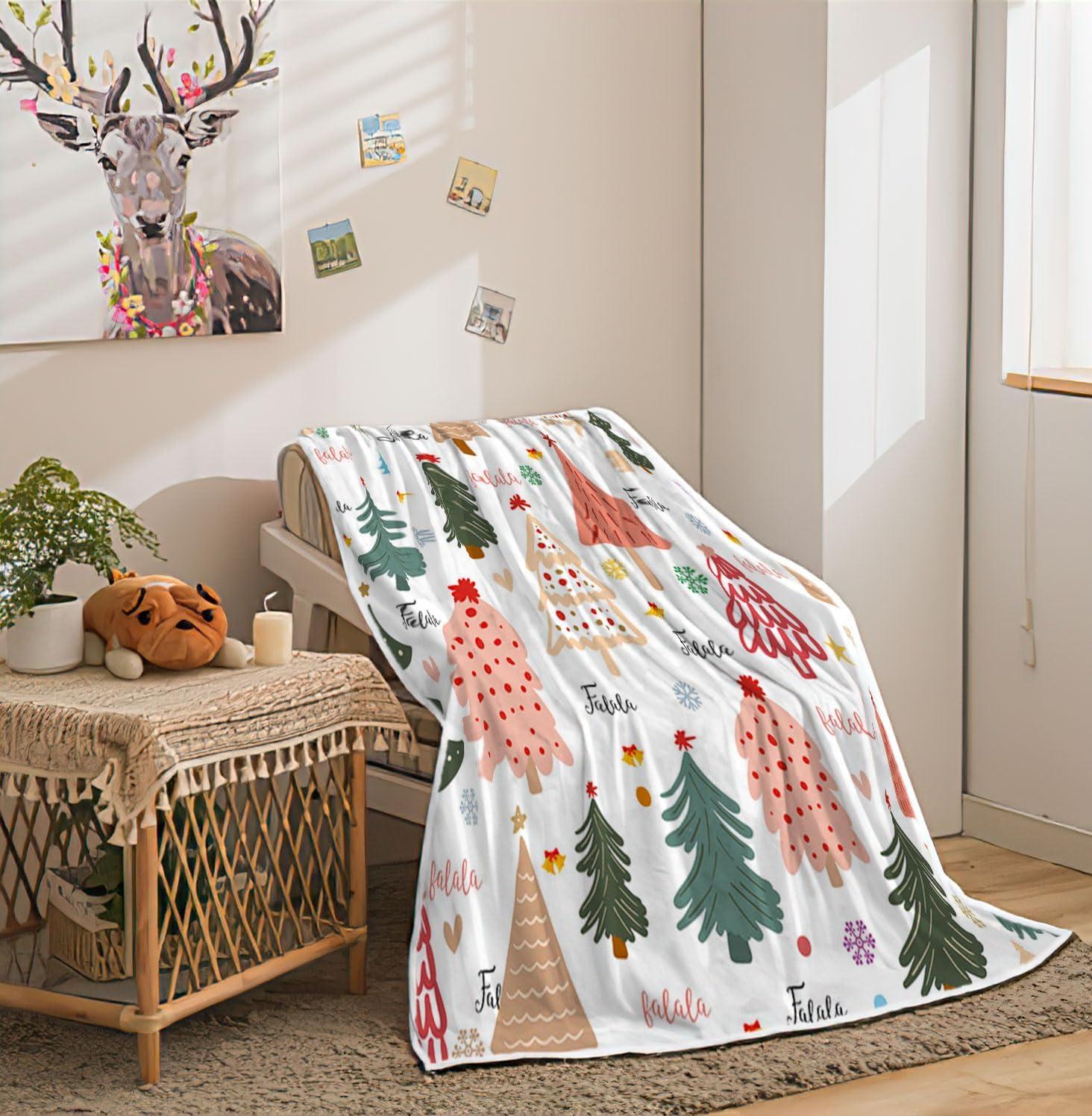 Colorful Christmas Blankets and Throws for Kids, Holiday Throw Blanket for Couch Sofa & Bed, Xmas Trees Fleece Sherpa Throw Blankets,Soft Thick Winter Warm Cozy Flannel Blanket Idea