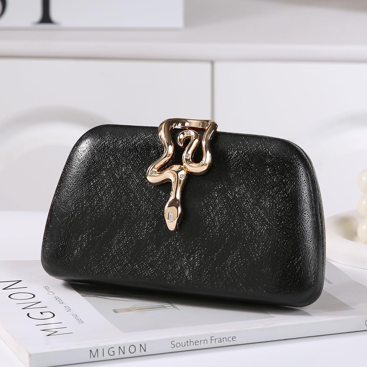 Dreubea Womens Clutch Bag with Elegant Snake Accent - Stylish & Chic Evening Purse