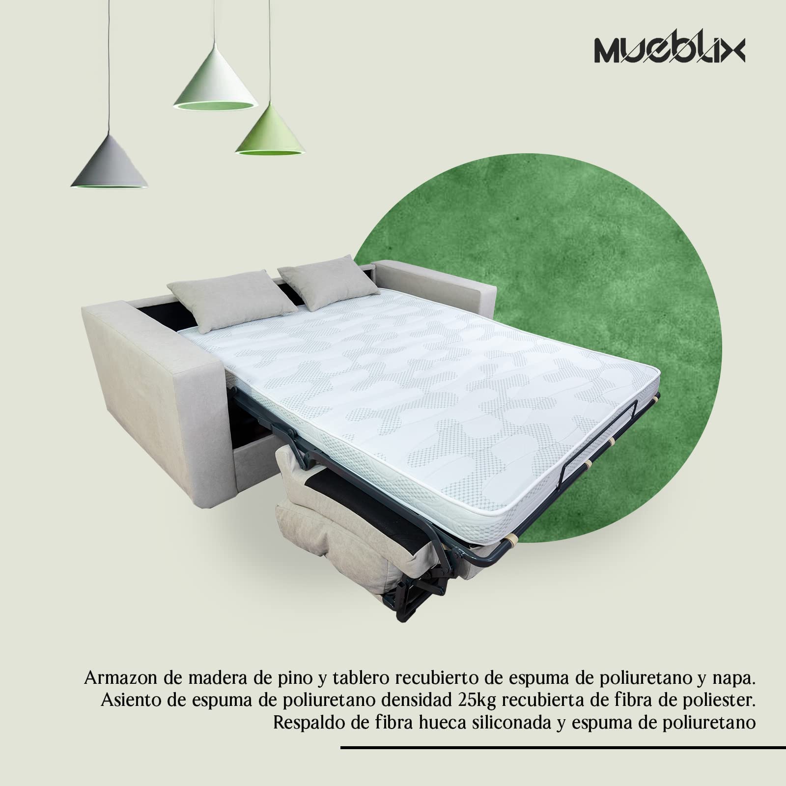 MUEBLIX.COM | Sofa Cama Italiano BOLONIA | Sofas de Salón Modernos | Asientos y Respaldo Espuma | Sofa Tapizado en Tela y Armazon de Madera de Pino | Color Gris Claro