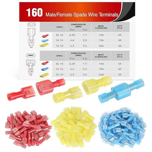 Nilight 50022R 160pcs Nylon Totalmente Aislado MachoHembra Espada Crimp Desconecta Rápida Terminales de Alambre Conector Set