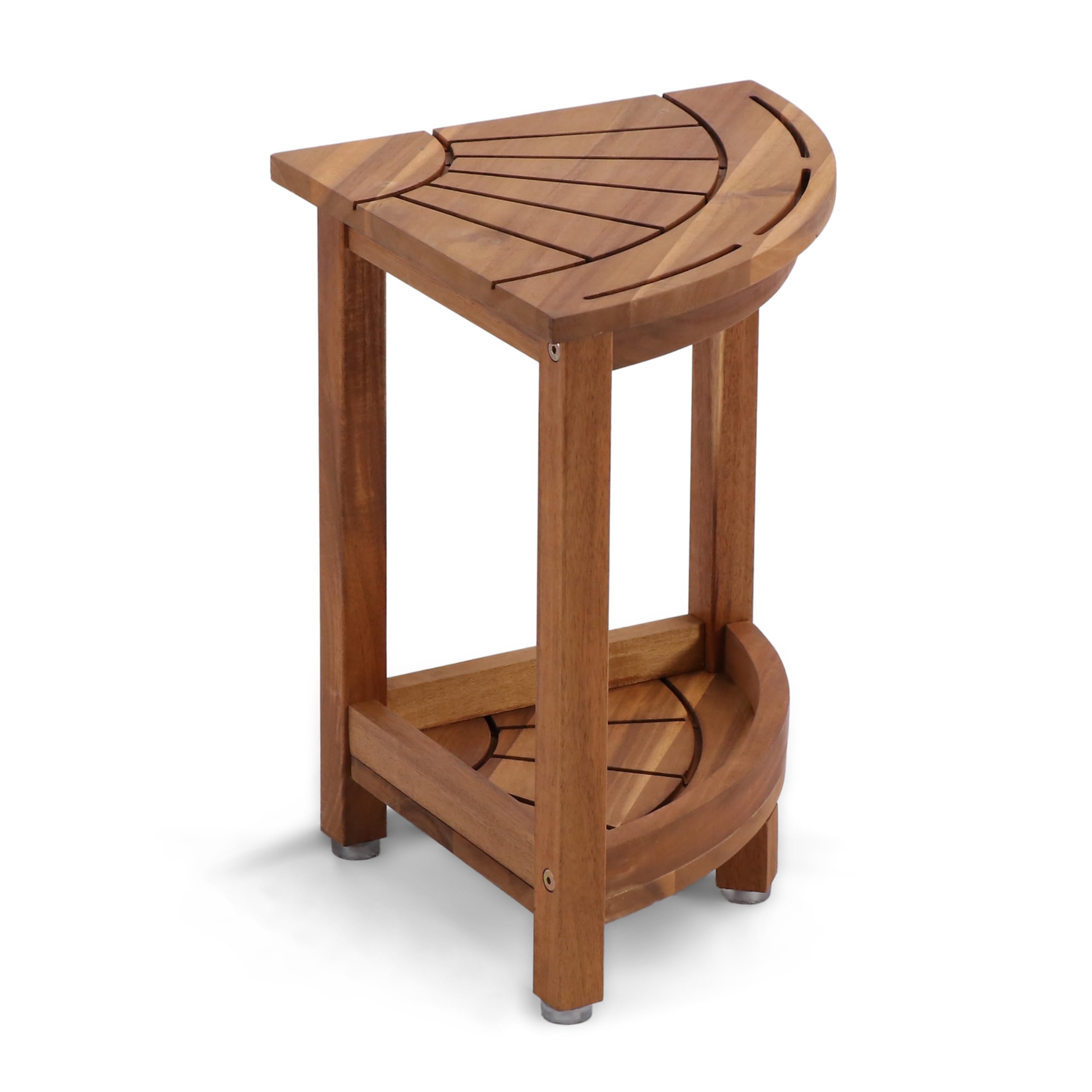 acacia wood corner shower stool, waterproof shower bench chair with shaving legs foot rest for inside, shower table holds 253 lbs with storage shelf and soap dish for bathroom (natural)