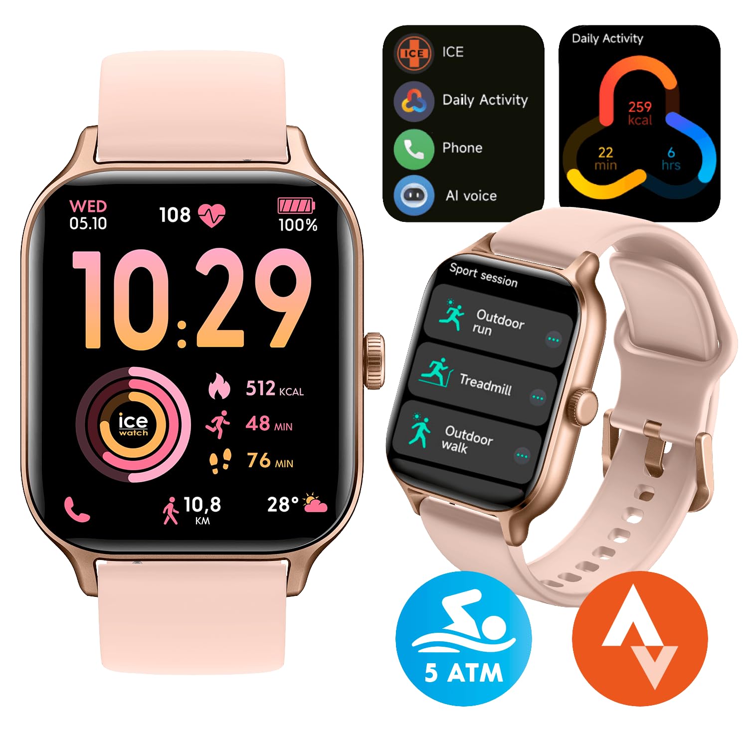 Ice-Watch – ICE fit RT 3.0 Rose-gold Nude – różowo-złoty smartwatch dla kobiet z silikonowym paskiem – 025278 (1,75 cala)