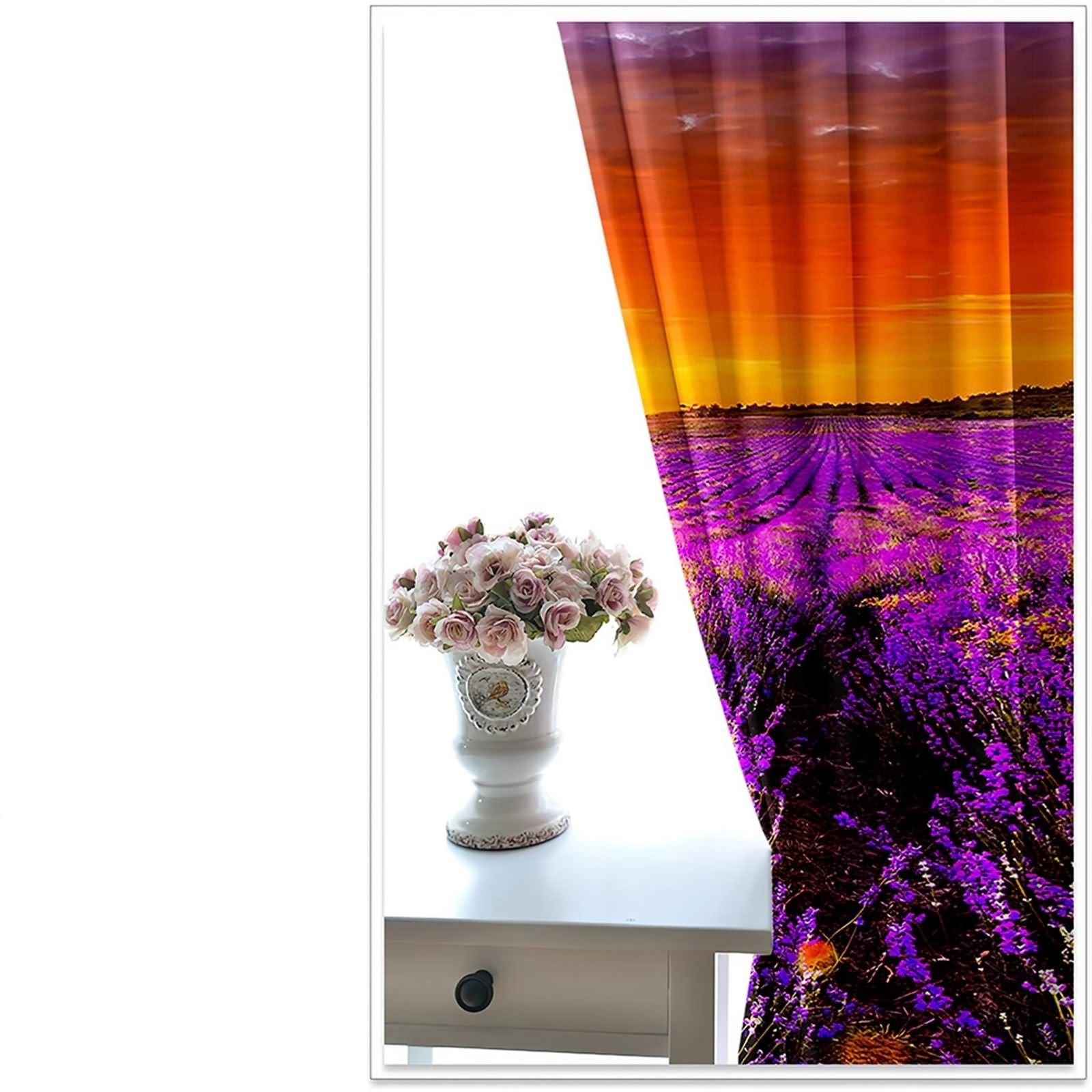 Rideau Occultant Chambre, Rideau Salon Automne Orange Violet Paysage de Coucher de Soleil dans Un Champ de Lavande Polyester Lot de 2 192x229cm