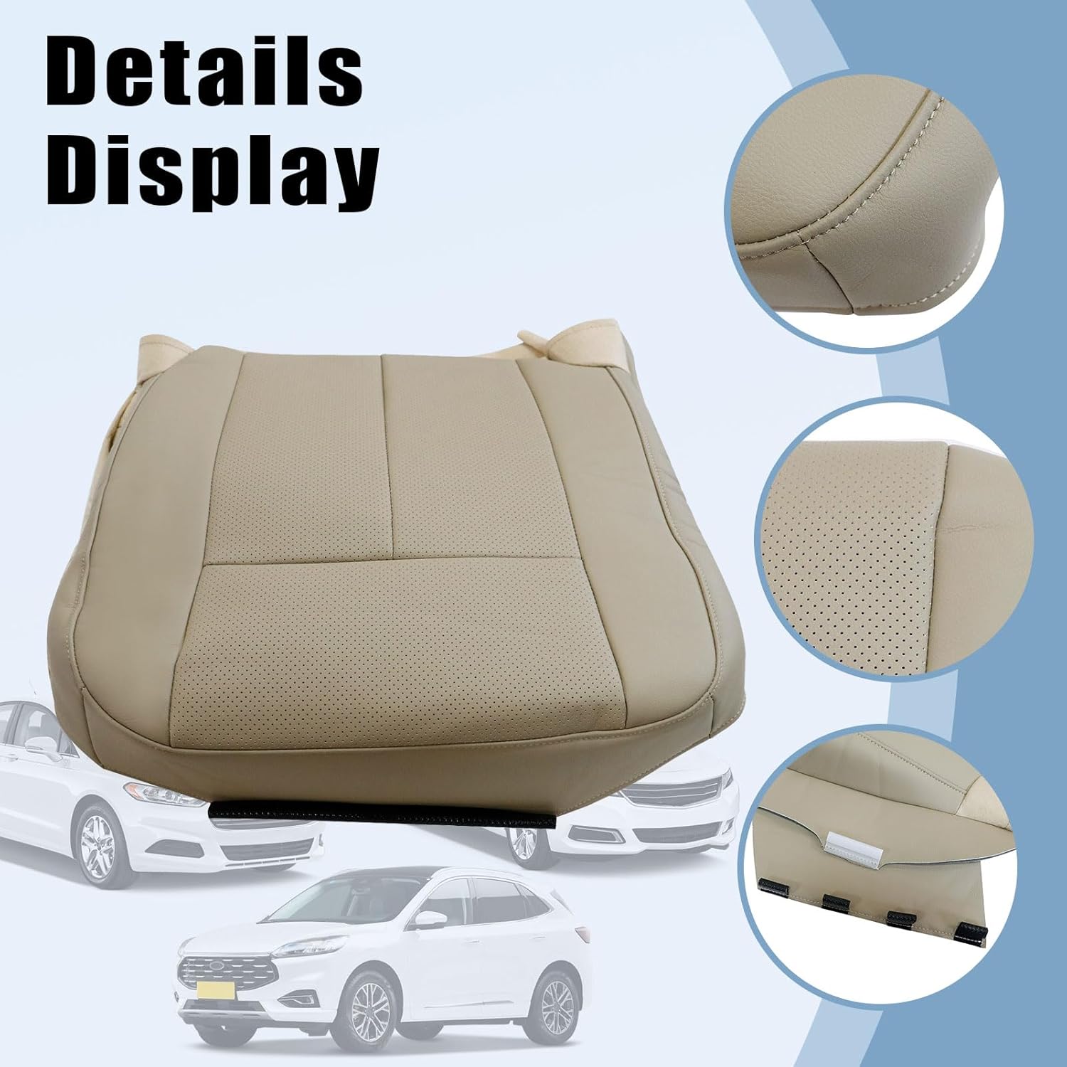 Front Driver Side Bottom Replacement Perforated Leather Seat Cover Tan Compatible with Ford Expedition 2007 2008 2009 2010 2012 2013 2014