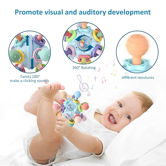 Baby Sensory Teething Toys - Baby Teether & Rattle - Gifts for Infant Newborn Boys Girls 0 3 6 9 12 18 Months - Toddler Montessori Educational Learning Toys