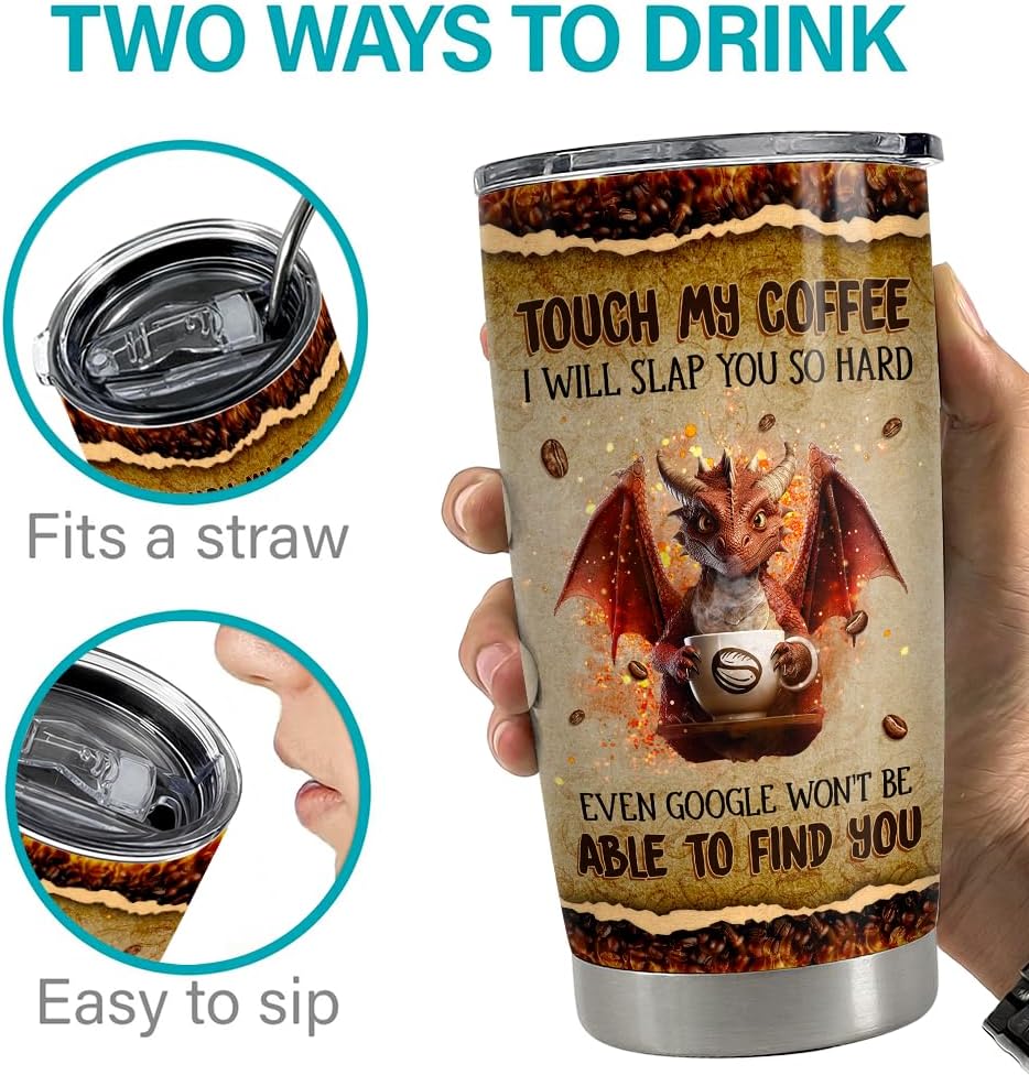 SANDJEST Funny Dragon Tumbler 20oz Stainless Steel Insulated Tumblers Coffee Travel Mug Cup Gift for Men Women Coffee Lovers Gifts for Birthday Christmas - Image 7