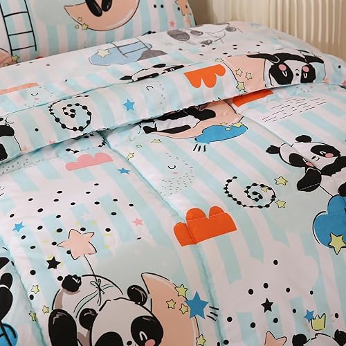 Miniatura 5 de JSD Blue Panda - Juego de ropa de cama para niños pequeños, juego de sábanas de edredón de 4 piezas, lavable a máquina