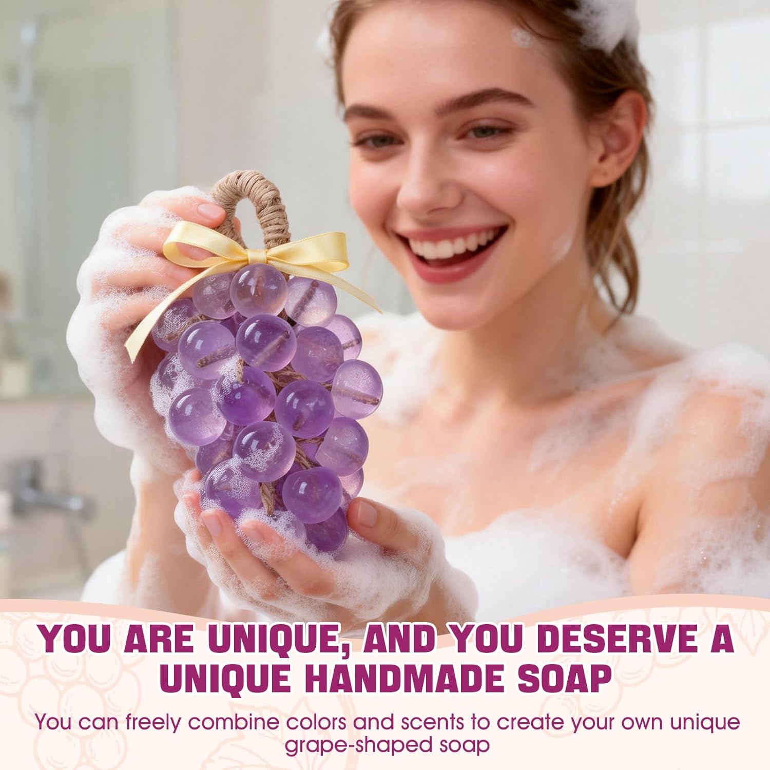 Soap Making Kit for Adults, Grape Soap Complete, Melt and Pour Soap Making Supplies, Contains Mould Soapbase Essential Oils Fragrances and Dried Flowers for Beginners and Mother's Day