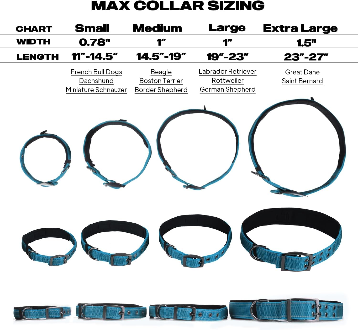 PetiFine Dog Collar for Large Dogs, Neoprene Padded and Adjustable, Reflective Wide Heavy Duty Pet Collars with Durable Metal Belt Buckle for Walking, Blue, XL