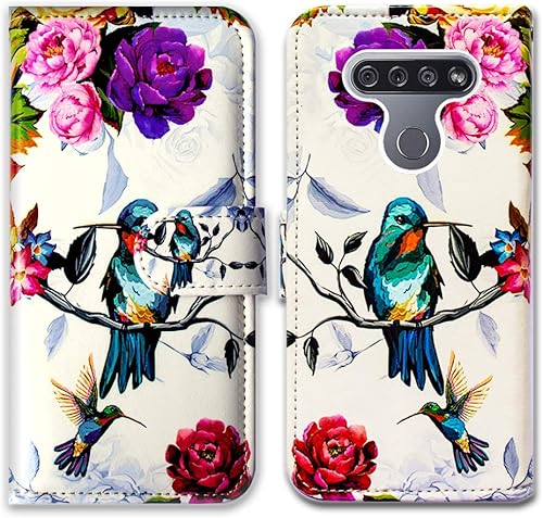 Funda para LG K51, LG Reflect (LM-K500), diseño de colibrí en flores, de piel, con ranura para tarjetas, soporte para LG K51LG Q51