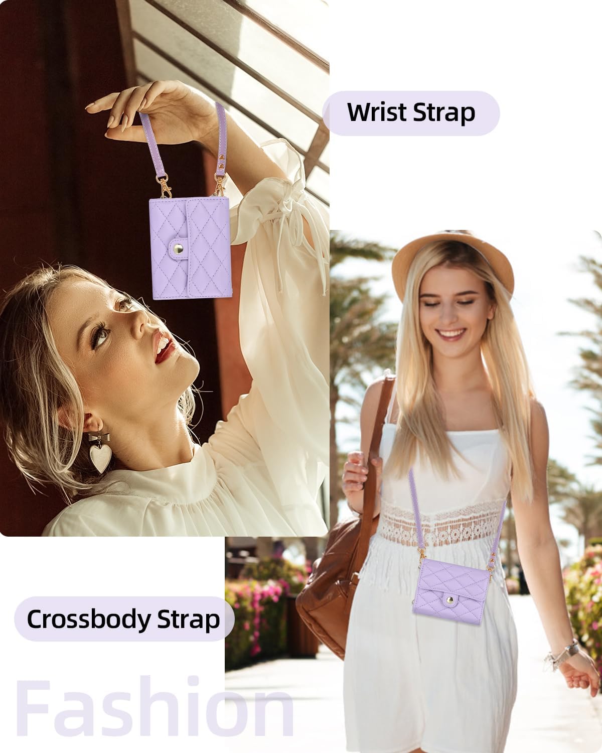 CASEOWL Compatible for Samsung Galaxy Z Flip 5 Case Wallet Crossbody Leather with Card Holder, Removable Shoulder & Wristlet Strap for Women, Purple