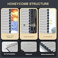 Vista 4 de Persianas celulares opacas sin cables, sin herramientas, sin taladro, persianas de panal para ventanas, aislamiento térmico, fácil limpieza, fácil