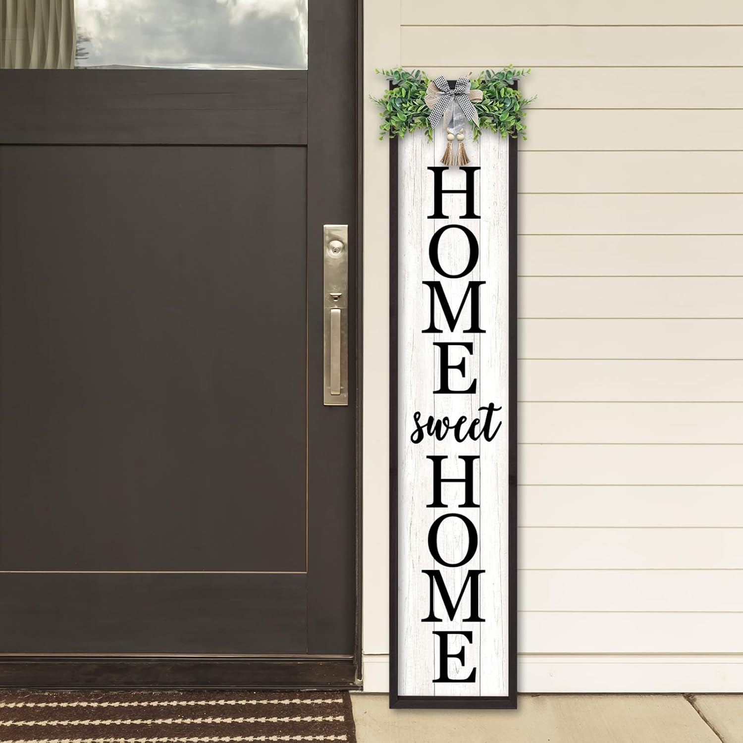 TQianJiang Home Sweet Home Front Porch Outdoor Sign, 45"X9" Wooden Welcome Sign for Front Door Wreath Tall Vertical Hanging For Standing Porch Signs, Outside Decor Garden Patio Farmhouse Signs (Black)