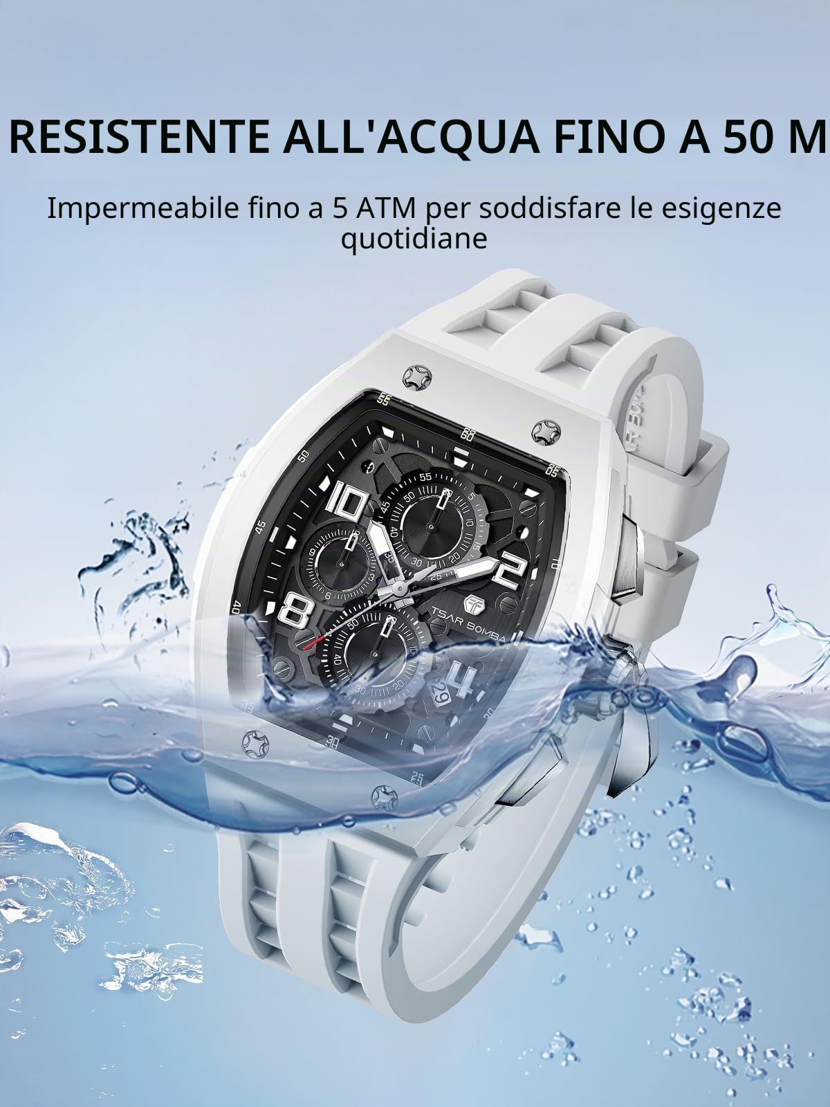 TSAR BOMBA Orologio Uomo Tonneau Lusso Quadrato Orologio da polso Uomo Cristallo di zaffiro Giapponese Movimento al quarzo Cinturino in Silicone 50M Impermeabile Cronografo Regalo per gli Uomini
