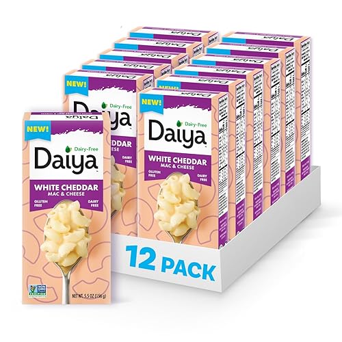 Daiya Macarrones con queso cheddar blanco sin lácteos, sin gluten, pasta de arroz vegana a base de plantas, 5.5 onzas (paquete de 12)