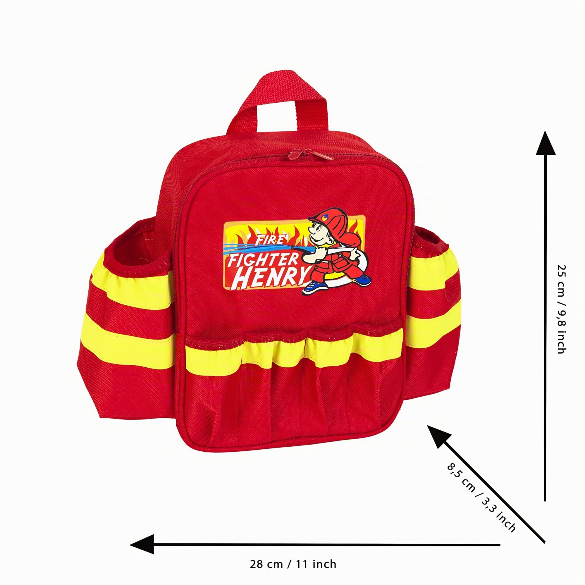 Theo Klein 8900 Zaino dei Pompieri Fire Fighter Henry, con Torcia Tascabile a batterie, estintore e Molto Altro, Dimensioni: 28 cm x 25 cm x 8,5 cm, Giocattolo per Bambini a Partire dai 3 Anni di età
